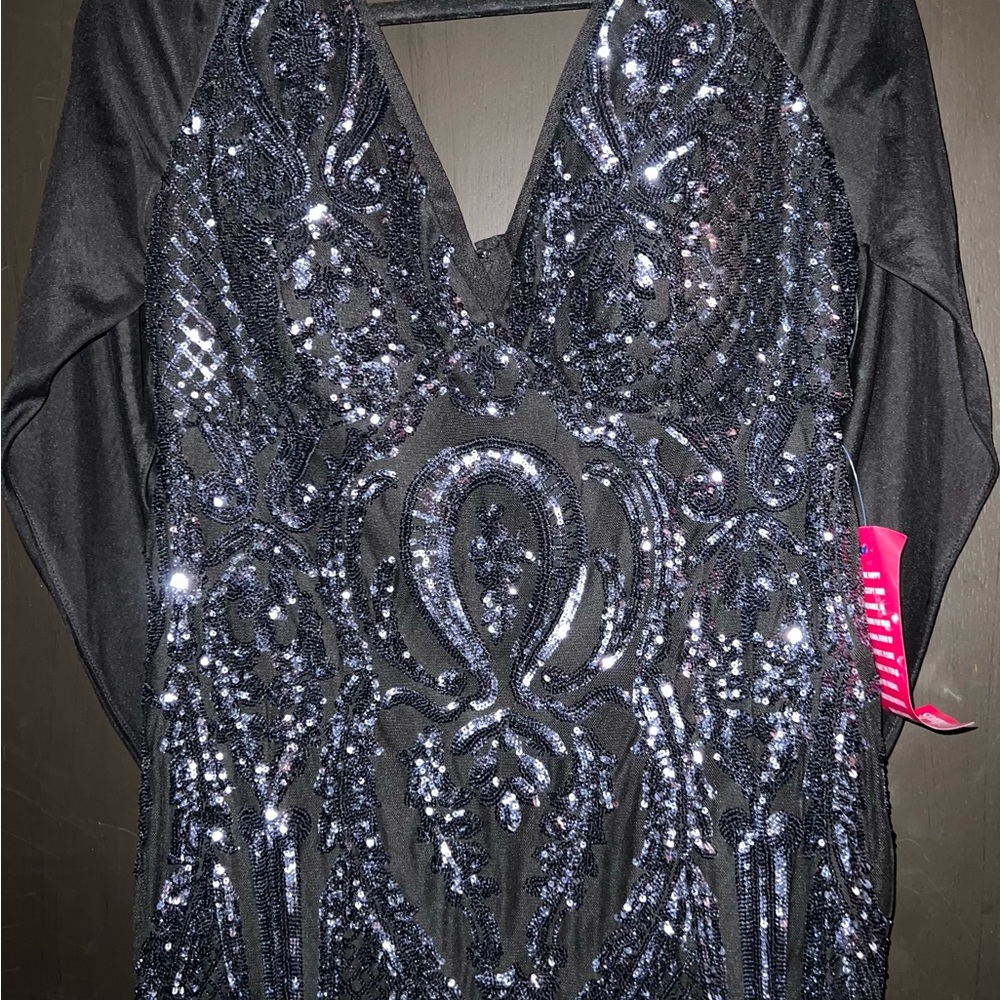 R&M Richards Evening Gown Formal Dress Gown Navy Blue Sequin Size 12 New NWT